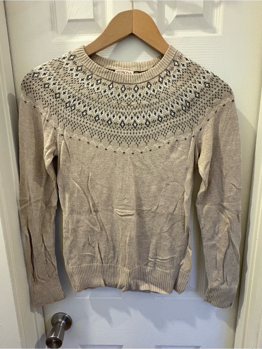 Merona Beige Fair Isle Crewneck Sweater